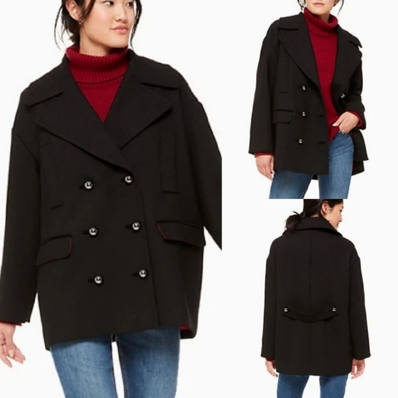 Kate Spde Broome Street Double Breasted Pea Coat Black Size XS - Picture 2 of 10